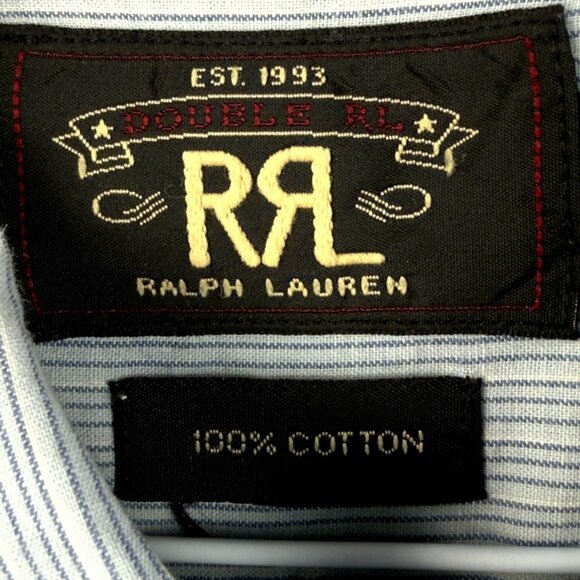 RRL Ralph Lauren Vintage Indigo Pinstripe Work Shirt Large – Heritage Oxford - Picture 5 of 14